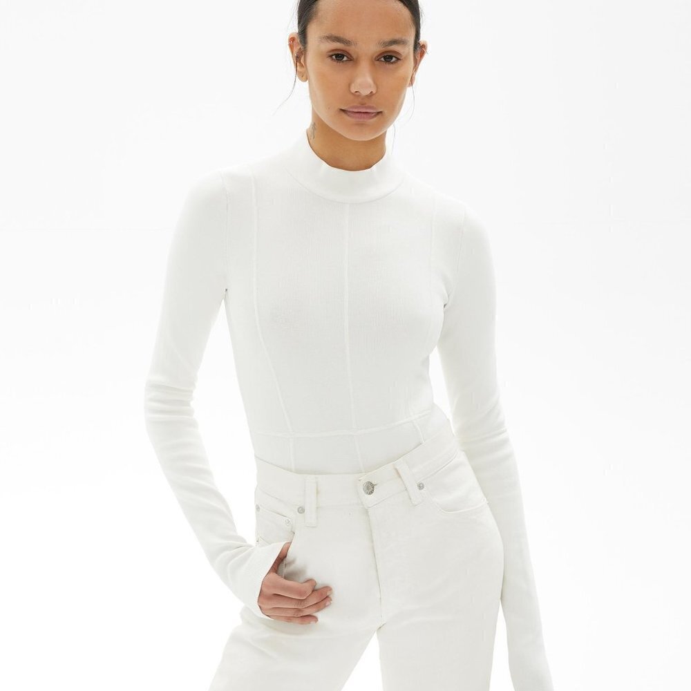 Helmut Lang BNWOT white nock neck bodysuit sz Medium back straps